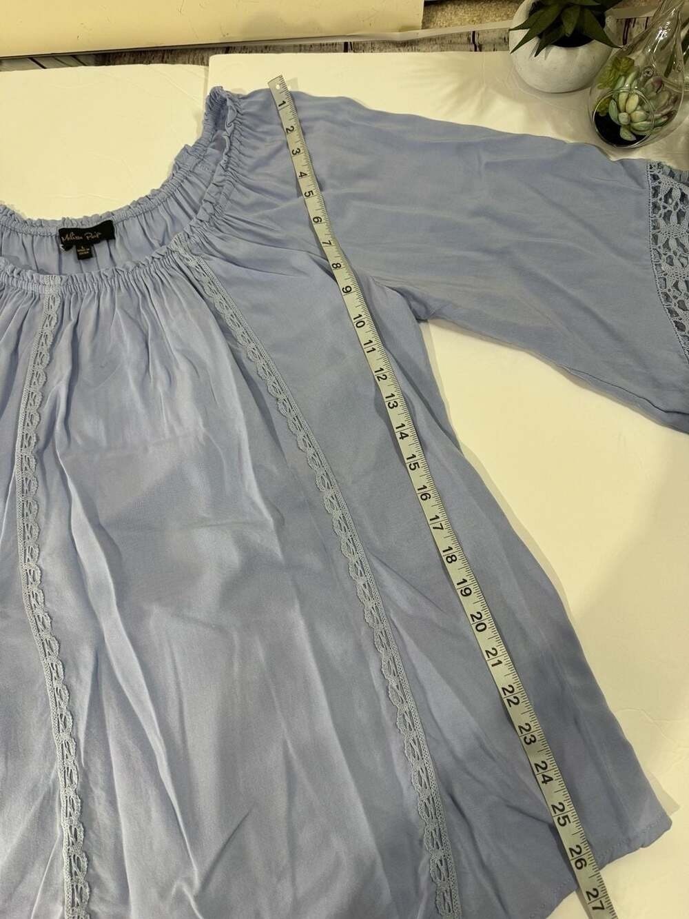 Melissa Paige Women's Blue Boho Peasant Blouse Size L - Picture 7 of 12
